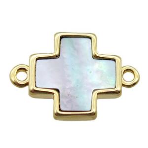 gray abalone shell cross connector, gold plated, approx 13x13mm