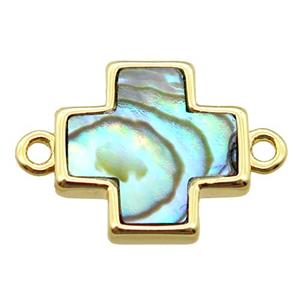 abalone shell cross connector, gold plated, approx 13x13mm