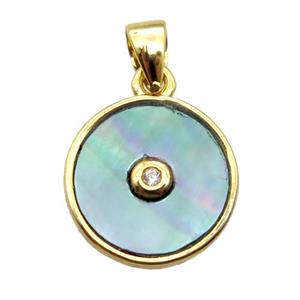 gray abalone shell circle pendant, gold plated, approx 12mm dia