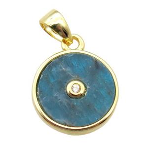 blue Apatite circle pendant, gold plated, approx 12mm dia