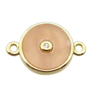 peach sunstone circle connector, gold plated, approx 12mm dia