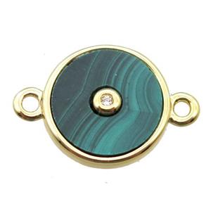 green Malachite circle connector, gold plated, approx 12mm dia