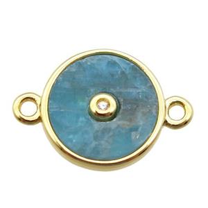 blue Apatite circle connector, gold plated, approx 12mm dia
