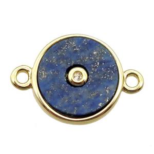 blue Lapis circle connector, gold plated, approx 12mm dia