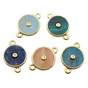 mixed Gemstone circle connector, gold plated, approx 12mm dia