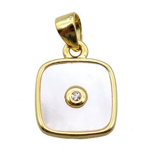 white Pearlized Shell square pendant, gold plated, approx 11x11mm