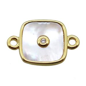 white Pearlized Shell square connector, gold plated, approx 11x11mm