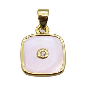 pink Queen Shell square pendant, gold plated, approx 11x11mm