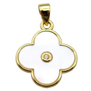 white Pearlized Shell clover pendant, gold plated, approx 14mm dia