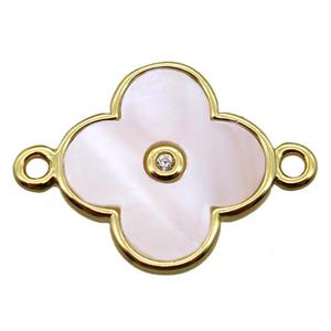 pink Queen Shell clover connector, gold plated, approx 14mm dia