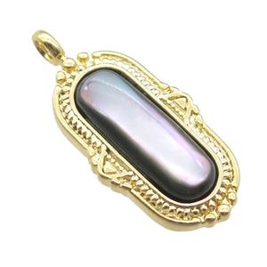 black Abalone Shell oval pendant, gold plated, approx 12-21mm