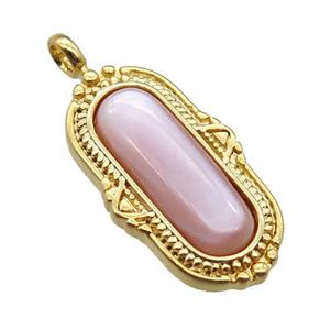 pink queen shell oval pendant, gold plated, approx 12-21mm