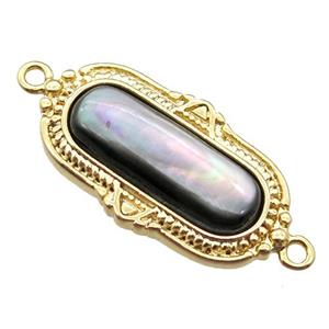 black Abalone Shell oval connector, gold plated, approx 12-21mm