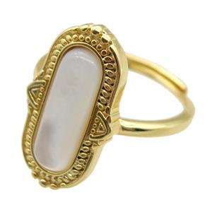 white Pearlized Shell Rings, gold plated, approx 12-21mm, 20mm dia