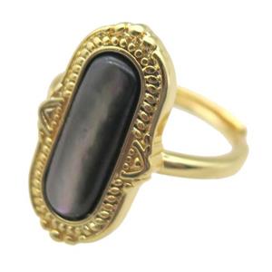 black Abalone Shell Rings, gold plated, approx 12-21mm, 20mm dia