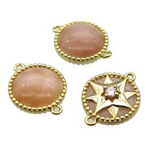 peach sunstone circle connector, gold plated, approx 14mm dia