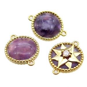 purple Amethyst circle connector, gold plated, approx 14mm dia