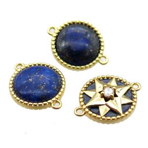 blue Lapis lazuli circle connector, gold plated, approx 14mm dia