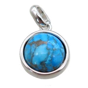 blue Turquoise pendant, platinum plated, approx 12mm dia