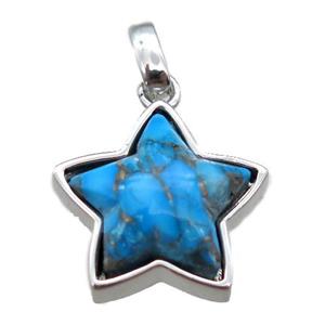 Blue Turquoise Star Pendant Platinum Plated, approx 15mm dia