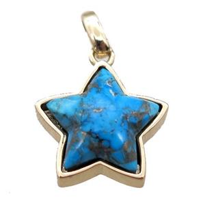 Blue Turquoise Star Pendant Gold Plated, approx 15mm dia