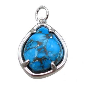 blue Turquoise pendant, platinum plated, approx 14-17mm