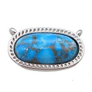 blue Turquoise pendant with 2loops, oval, platinum plated, approx 10-17mm