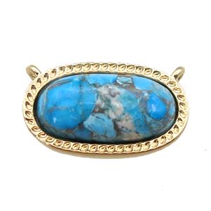 blue Turquoise pendant with 2loops, oval, gold plated, approx 10-17mm