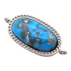 blue Turquoise connector, oval, platinum plated, approx 10-17mm