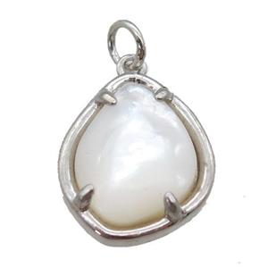 white Pearlized Shell pendant, platinum plated, approx 14-17mm