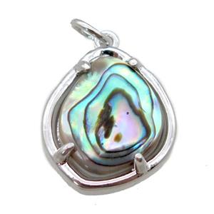 Abalone Shell pendant, platinum plated, approx 14-17mm