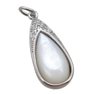 white Pearlized Shell pendant, teardrop, platinum plated, approx 10-22mm