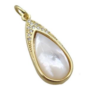 white Pearlized Shell pendant, teardrop, gold plated, approx 10-22mm
