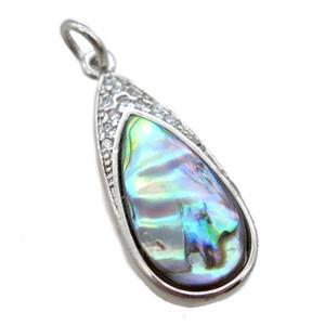 Abalone Shell pendant, teardrop, platinum plated, approx 10-22mm