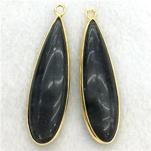 black onyx agate teardrop pendant, approx 10x35mm