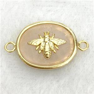peach sunstone oval connector with honeybee, approx 14-18mm