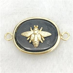 black onyx oval connector with honeybee, approx 14-18mm