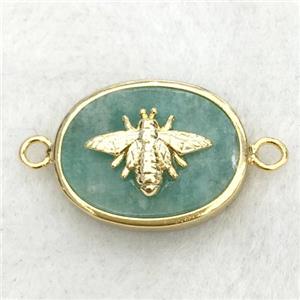 green amazonite oval connector with honeybee, approx 14-18mm