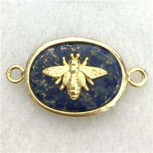 blue lapis oval connector with honeybee charm, approx 14-18mm