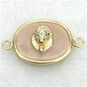 peach sunstone oval connector with lionhead, approx 14-18mm