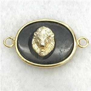 black onyx oval connector with lionhead, approx 14-18mm