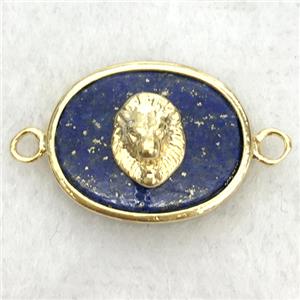 blue lapis oval connector with lionhead, approx 14-18mm