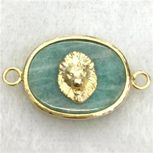 green amazonite oval connector with lionhead, approx 14-18mm