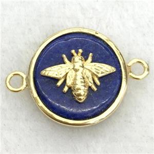 blue lapis circle connector with honeybee, approx 15mm dia