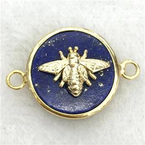 blue lapis circle connector with honeybee, approx 15mm dia