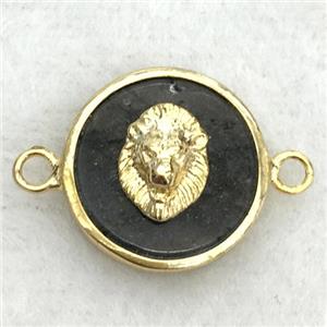 labradorite circle connector with lionhead, approx 15mm dia