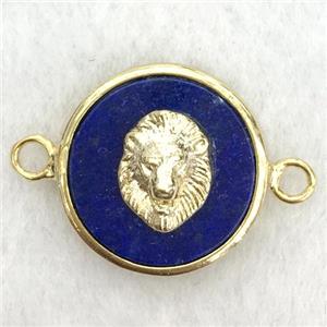 blue lapis circle connector with lionhead, approx 15mm dia