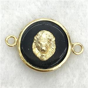 black onyx circle connector with lionhead, approx 15mm dia