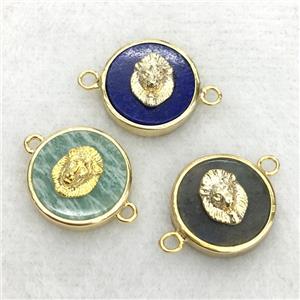 mix gemstone circle connector with lionhead, approx 15mm dia