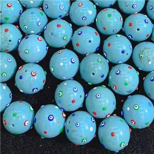 round blue turquoise beads with evil eye, approx 16mm dia